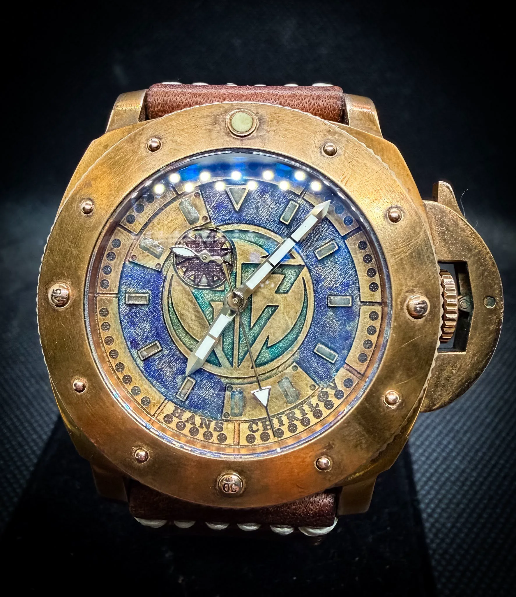 Bronze Pan Todd Dunkle Blue Dial — Bronze pan-style case custom build, Reno